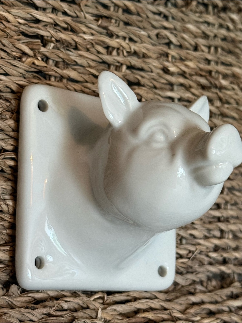 VTG 80s White Ceramic Pig Head Towel Hooks Set - Picture 2 of 7